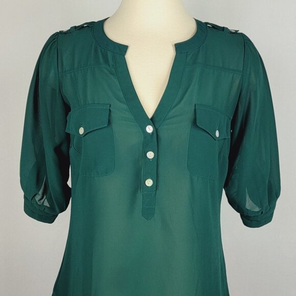Angie Womens Sheer Tunic Blouse Small Green Career Ethereal Layer Goblin… - Picture 2 of 16